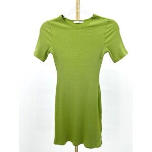 Reformation Ribbed Knit Mini Dress Green XS Minimalist Basic Eco-Chic Layers